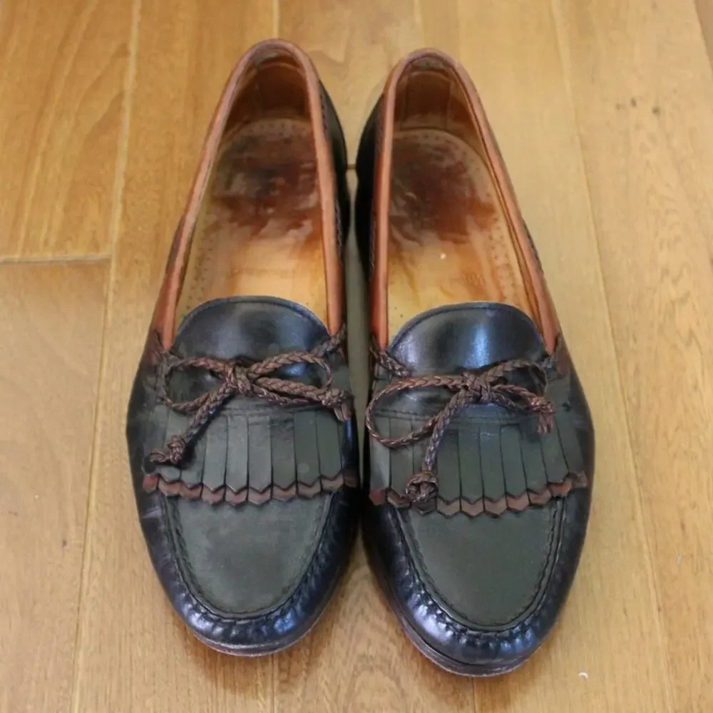 Allen Edmonds Woodstock Kiltie Two Tone Black Brown Leather Loafer‎ Shoes 10